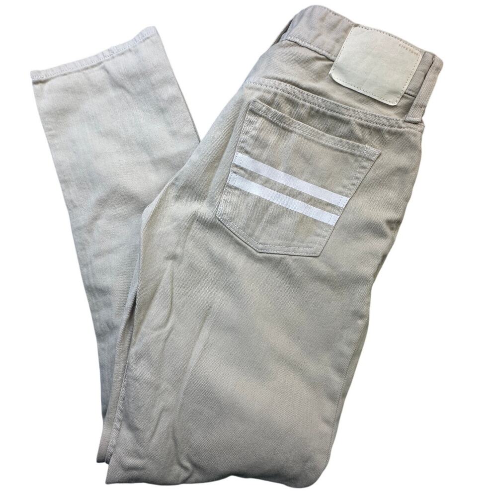 FIVE FOUR Distressed Slim Beige Denim Pants Double Stripe Back 30